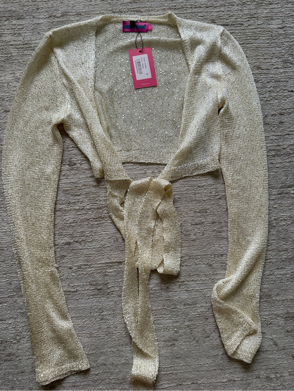 Edikted Ivory Tie-Front Crop Top (Size Small) - Picture 3 of 4
